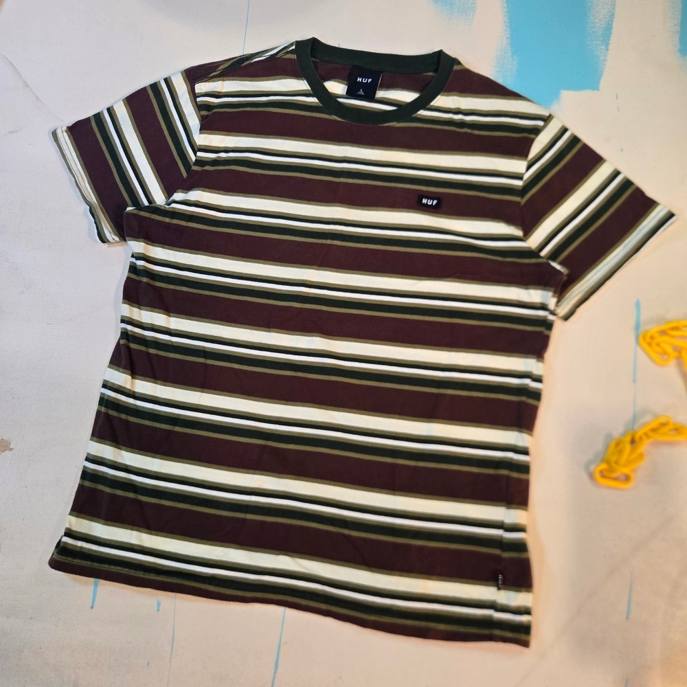Huf Men L Striped Tee‎ Multicolor Stripes Streetwear Sk8 Hype Skater Retro 21x27 - Picture 4 of 5